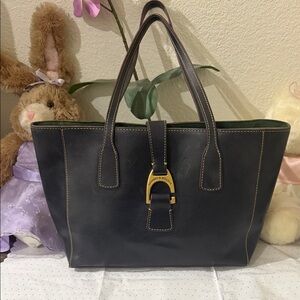 Dooney & Bourke Navy Tote with Gold Buckle